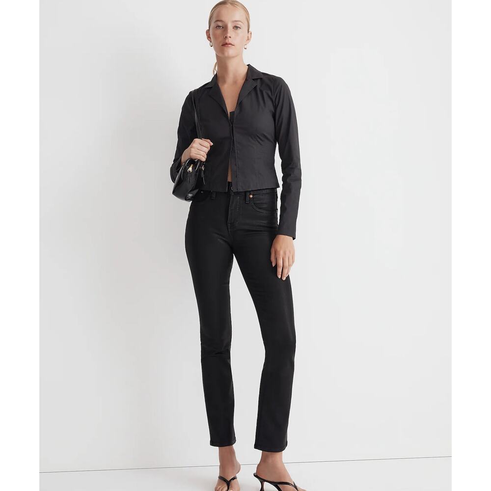 NWT Madewell Kick Out Crop Jeans in True Black Wash: Coated Edition Size 23